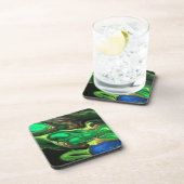 エメラルドグリーンの黒流体アート大理石 コースター (右側)