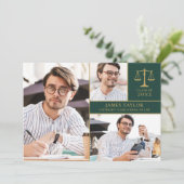 エメラルドグリーンの3枚の写真を使った法科大学院卒業パーティー招待状 招待状 (スタンド正面)