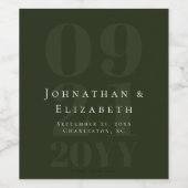 エメラルドグリーンはっきりしたミニマル結婚リストタイプ ワインラベル (シングルラベル)