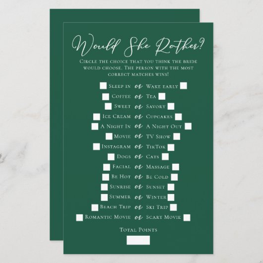 エメラルドグリーンは彼女はむしろブライダルシャワーゲームをする (正面/裏面)