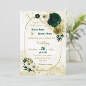 エメラルドグリーンアイボリー金ゴールドフローラ幾何結婚の 招待状 (スタンド正面)