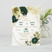 エメラルドグリーンアイボリー金ゴールドフローラ幾何結婚の 招待状 (スタンド正面)