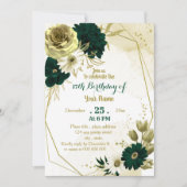 エメラルドグリーンアイボリー金ゴールド幾何学誕生日パーティー 招待状 (正面)