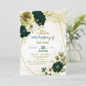 エメラルドグリーンアイボリー金ゴールド幾何学誕生日パーティー 招待状 (スタンド正面)