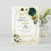 エメラルドグリーンアイボリー金ゴールド幾何学誕生日パーティー 招待状 (スタンド正面)