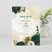 エメラルドグリーンアイボリー金ゴールド花ブライダルシャワー 招待状 (スタンド正面)