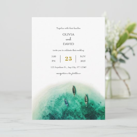 エメラルドグリーンアイランドコースタルラグーンビーチ結婚式 招待状 (スタンド正面)