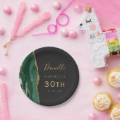 エメラルドグリーンアガテマーブル金ゴールドダーク30th誕生日 ペーパープレート (パーティー)