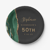 エメラルドグリーンアガテマーブル金ゴールドダーク50th誕生日 ペーパープレート (正面)