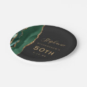 エメラルドグリーンアガテマーブル金ゴールドダーク50th誕生日 ペーパープレート (アングル)