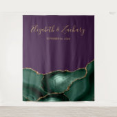 エメラルドグリーンアゲテ結婚パープルの写真ブース タペストリー (正面)