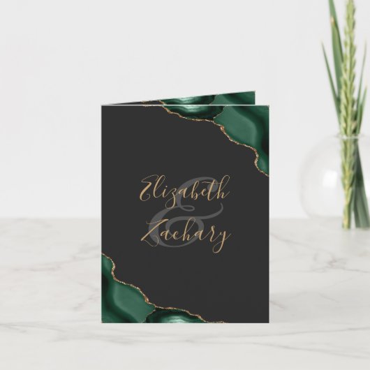 エメラルドグリーンアゲートダークフォールディング結婚式招待状 招待状 (正面)