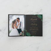 エメラルドグリーンアゲートダークフォールディング結婚式招待状 招待状 (内部)