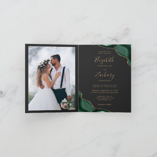 エメラルドグリーンアゲートダークフォールディング結婚式招待状 招待状 (内部)