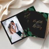 エメラルドグリーンアゲートダークフォールディング結婚式招待状 招待状