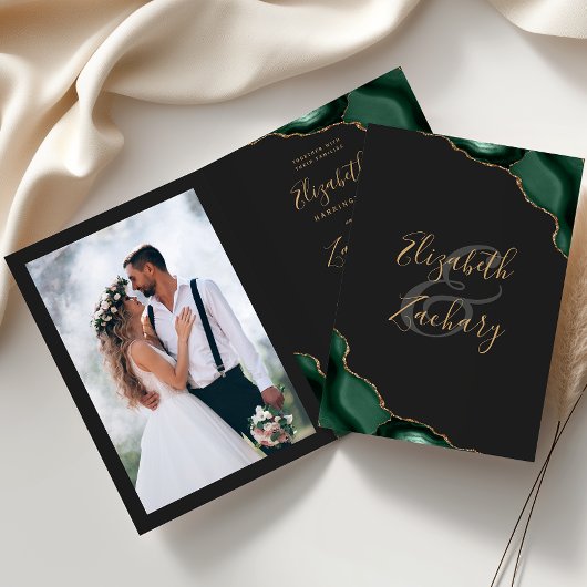 エメラルドグリーンアゲートダークフォールディング結婚式招待状 招待状