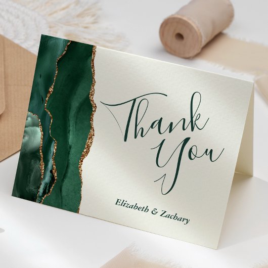 エメラルドグリーンアゲート金ゴールドアイボリー結婚ズサンキューユー カード