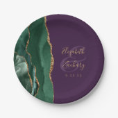 エメラルドグリーンアゲート金ゴールドパープル結婚ズ ペーパープレート (正面)