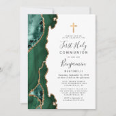 エメラルドグリーンアゲート金ゴールドファーストホーリーコミュニオン 招待状 (正面)