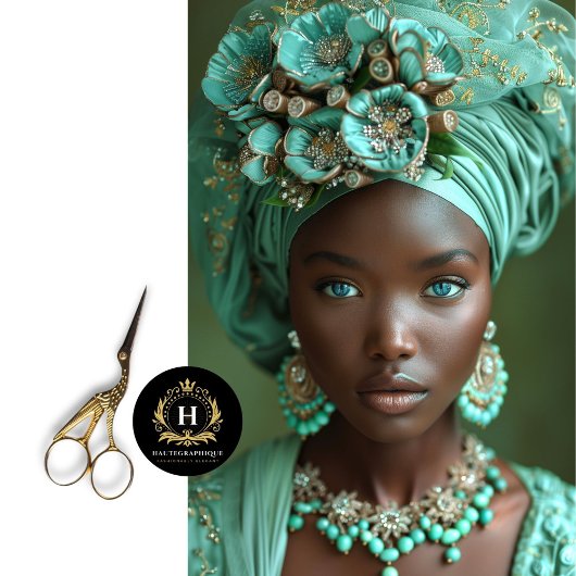 エメラルドグリーンアフリカンウーマンポートレートデコパージュ 薄葉紙