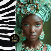 エメラルドグリーンアフリカンウーマンポートレートデコパージュ 薄葉紙