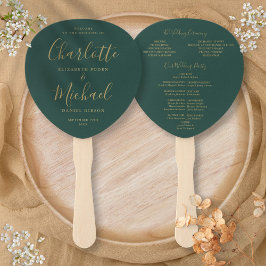 エメラルドグリーンアンド金ゴールド結婚式 プログラム ハンドファン