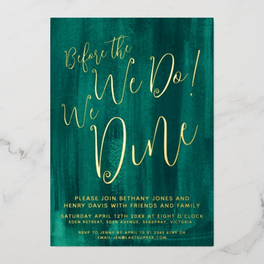 エメラルドグリーンアートリハーサルディナー 箔招待状 (正面)