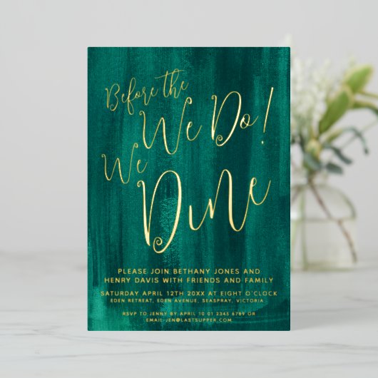 エメラルドグリーンアートリハーサルディナー 箔招待状 (立ち正面)