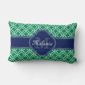 エメラルドグリーンウィットモロッコパターンネイビーモノグラム ランバークッション (裏面)