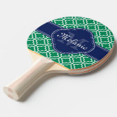エメラルドグリーンウィットモロッコパターンネイビーモノグラム 卓球ラケット (正面アングル)