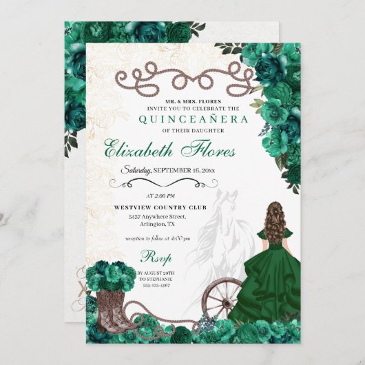 エメラルドグリーンウェスタンプリンセスチャラキンセアニラ 招待状 (正面/裏面)