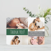 エメラルドグリーンウェルカムホーム男の赤ちゃんフォトコラージュ サンキューカード (スタンド正面)