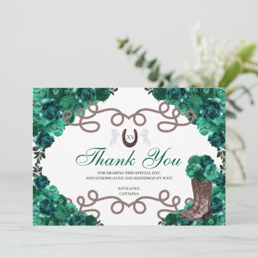 エメラルドグリーンウエスタンホースキンセアニェラありがとう サンキューカード (スタンド正面)