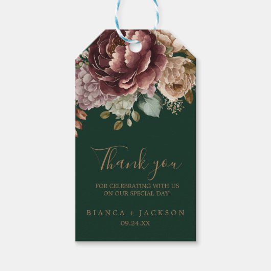エメラルドグリーンウォーターのカラーフローラ結婚式の引き出物 ギフトタグ (正面)