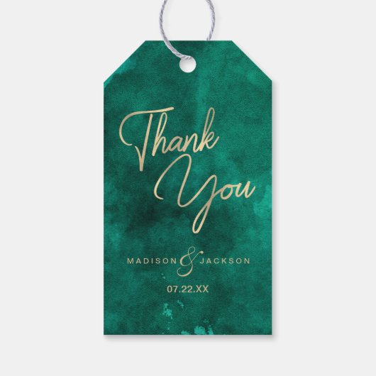 エメラルドグリーンウォーターのカラー&金ゴールド結婚ズサンキュー ギフトタグ (裏面)