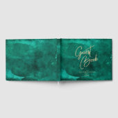 エメラルドグリーンウォーターのカラー&金ゴールド結婚ズモノグラム ゲストブック (全面)