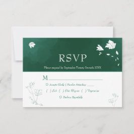 エメラルドグリーンウォーターカラーフローラウェディングRSVP 出欠カード