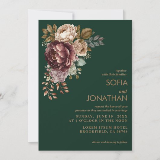 エメラルドグリーンウォーターフローラ結婚式招待状 (正面)