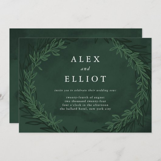 エメラルドグリーンウォーター色ドラマチック結婚ラウレス 招待状 (正面/裏面)