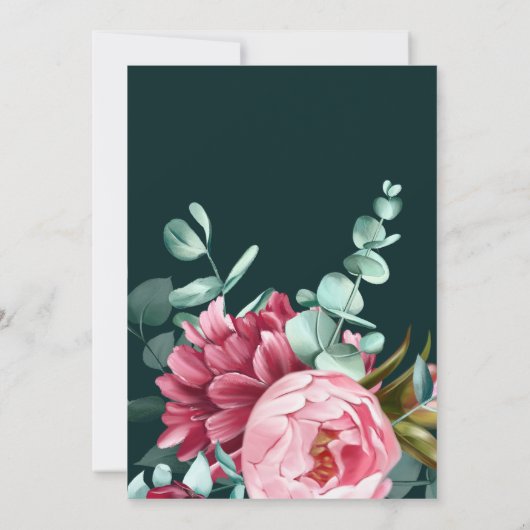 エメラルドグリーンウォーター色バーガンディ結婚フラワーズ セーブザデート (裏面)