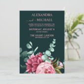 エメラルドグリーンウォーター色バーガンディ結婚フラワーズ 招待状 (スタンド正面)