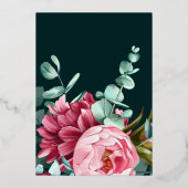 エメラルドグリーンウォーター色バーガンディ結婚フラワーズ 箔招待状 (裏面)