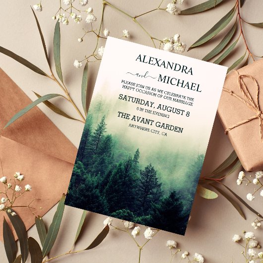 エメラルドグリーンウォーター色パインツ結婚リー 招待状