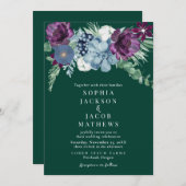 エメラルドグリーンウォーター色フローラエレガントな結婚式 招待状 (正面/裏面)