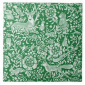 エメラルドグリーンウッドランドアニマルディアウサギフローラ タイル (正面)