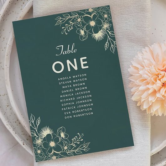 エメラルドグリーンエレガントな結婚式のシーティングチャート