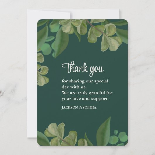 エメラルドグリーンエレガントの素朴な緑の離れが豊かに サンキューカード (正面)