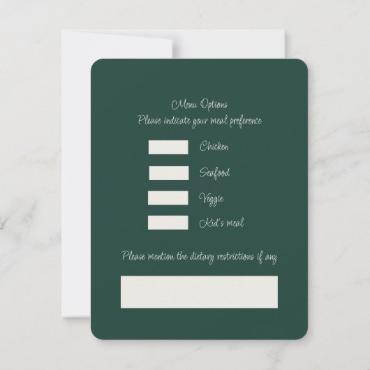 エメラルドグリーンエレガントの素朴な緑の離れが豊かに 出欠カード (裏面)