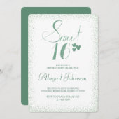 エメラルドグリーンエレガントガールズスウィート16誕生日 招待状 (正面/裏面)