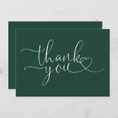 エメラルドグリーンエレガントハートスクリプト サンキューカード (正面/裏面)
